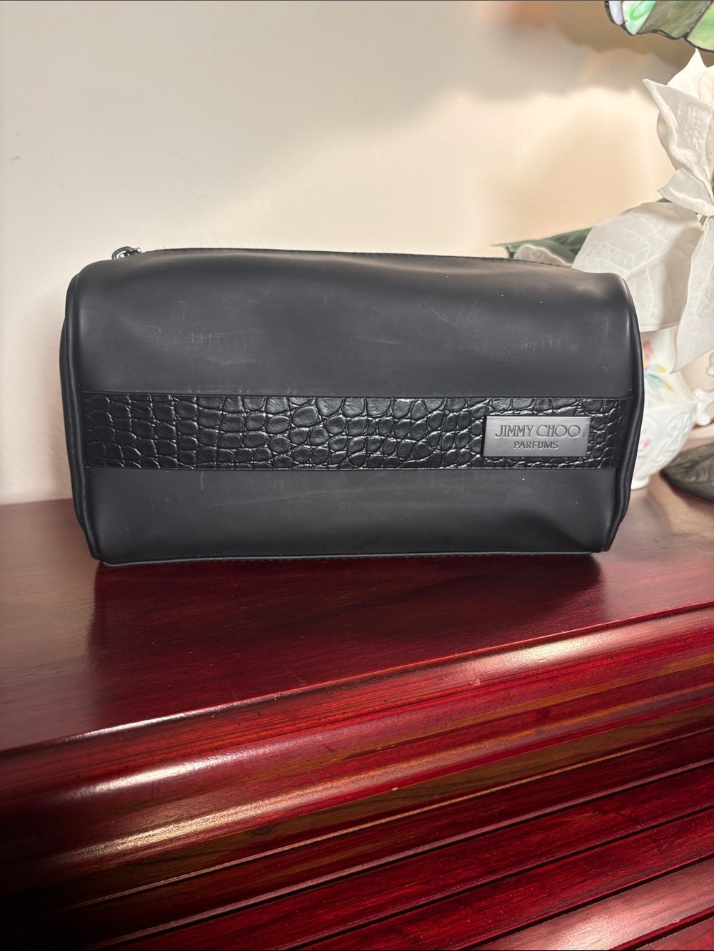 Jimmy Choo Parfumes Black Toiletry Pouch with Faux-Croc Accent